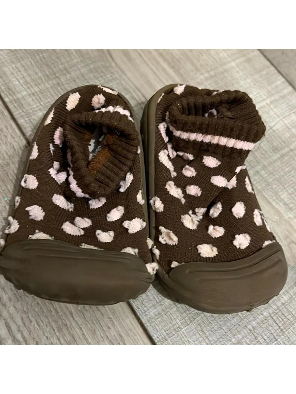 Stride Rite Brown Polka Dot Soft Sole Baby Booties